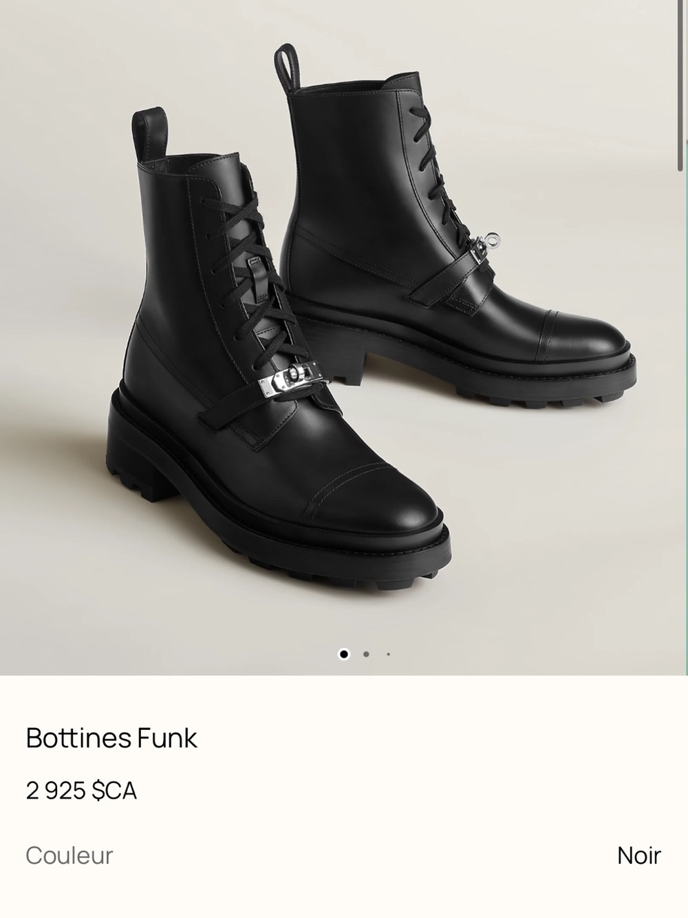 Hermes Black Leather Lace-Up Ankle Boots with Silver Buckle